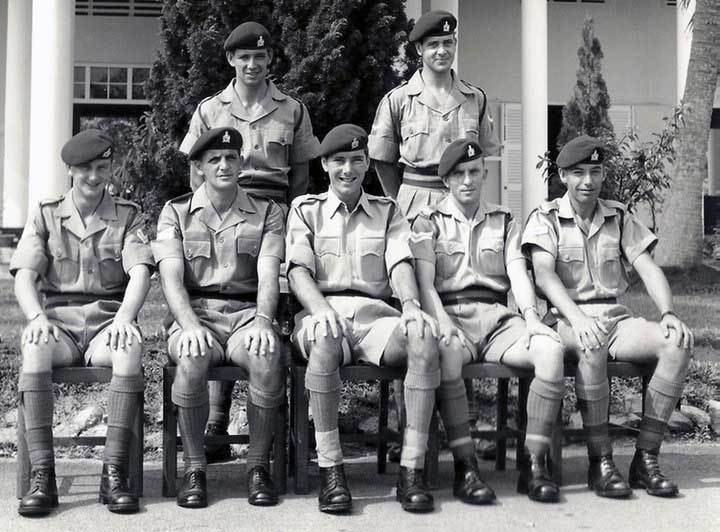  ( 3 Cdo Bde Int Pl Singapore 1965 ) STANDING L-R : 'Acker' Dee, Dave KItchin. SEATED L-R : Trevor Knight  Ssgt Harry Jackson, Lt Tantum, Mike Courage, Tony Shilcock. 
