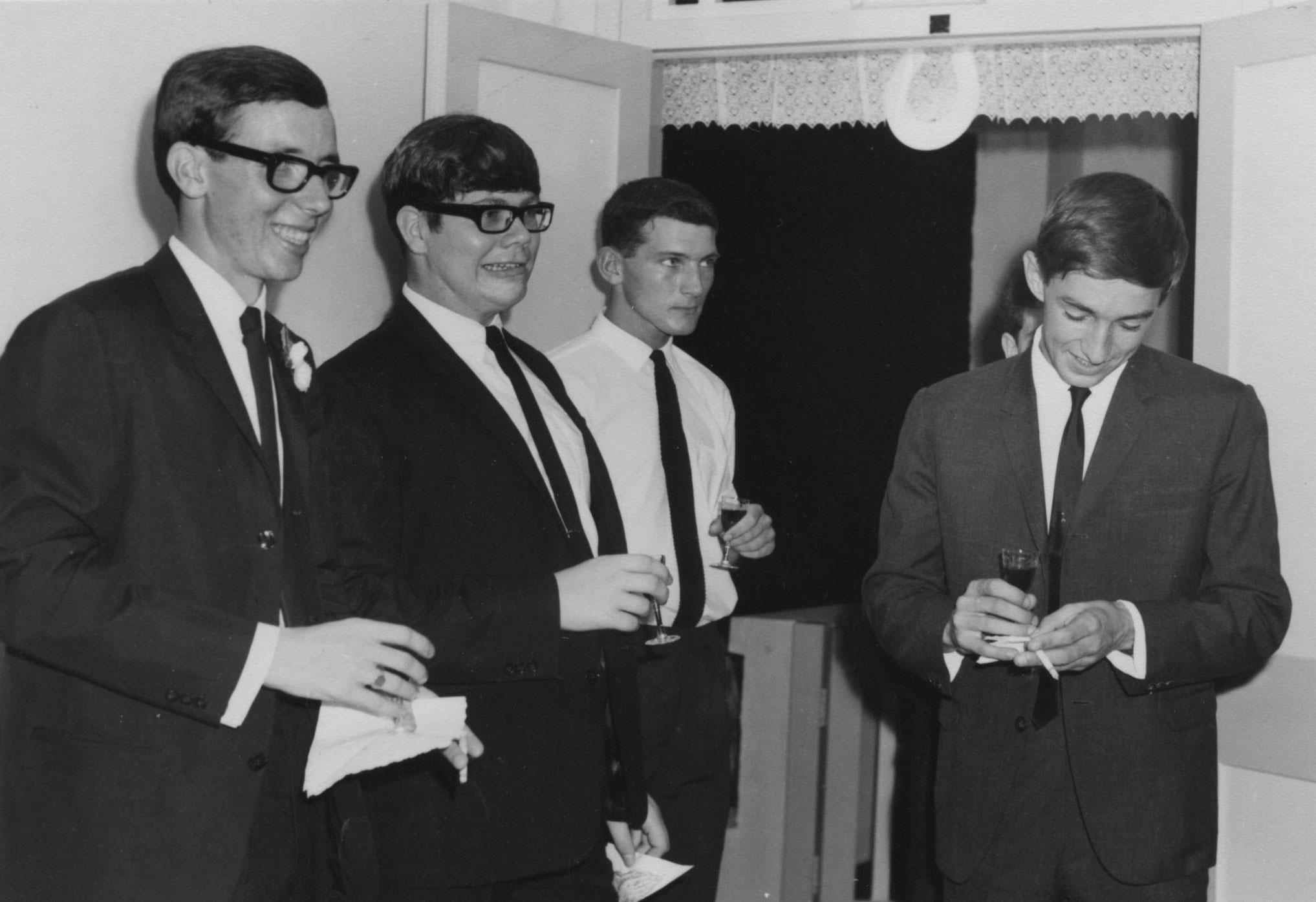  (Listening to the Best Man's Speech) L-R: Dave Mackney, Dave Wakelam (with sly aside), Jeff Downing, Alan 'Jake' Jacobs 