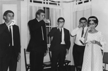  (Toasting the Bride & Groom)  L-R: Alan 'Jake' Jacobs, Pete Pugh (Best Man), Tony McGlenaghan, Kieth SNU (RE), Maureen Mackney 